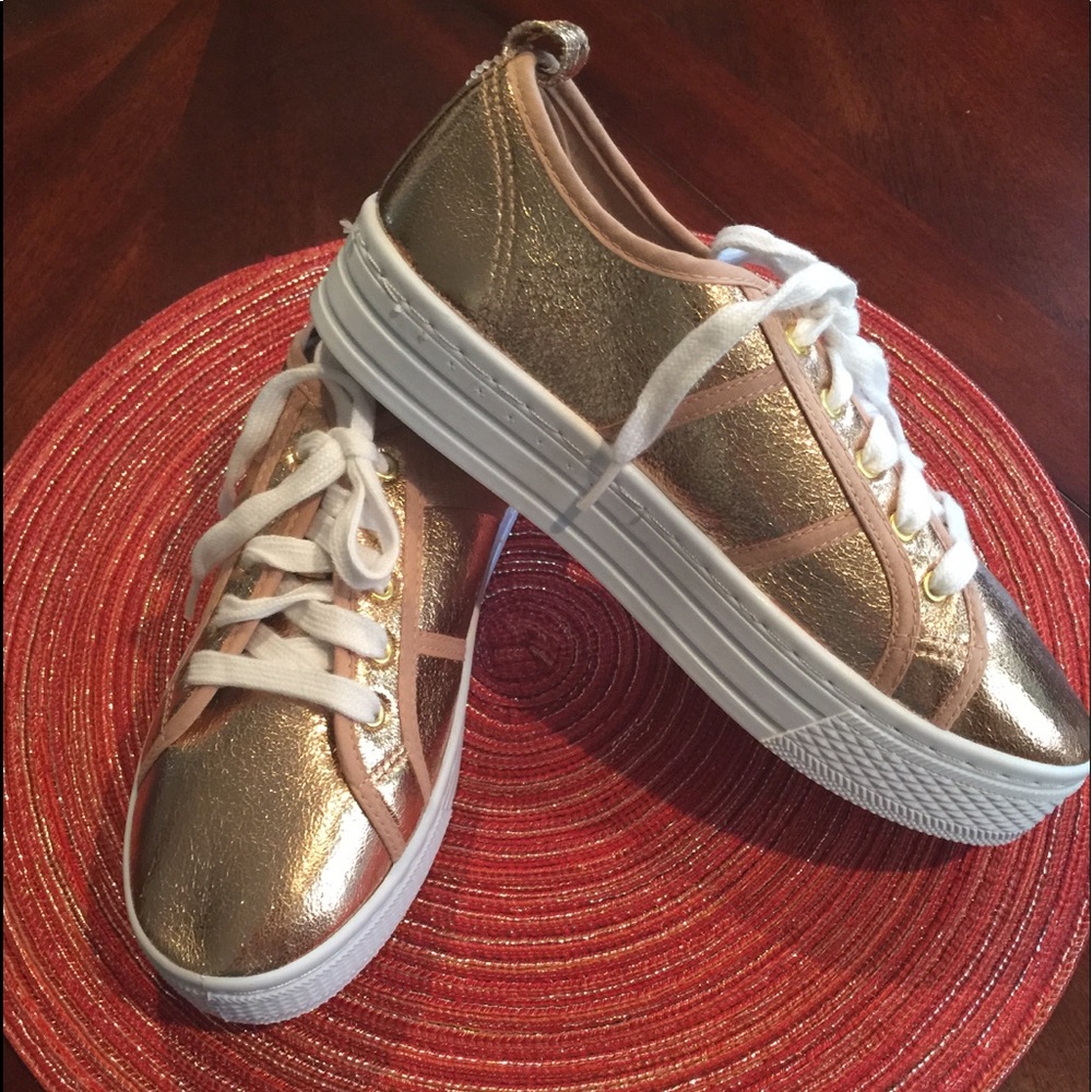 WOMENS ROSE GOLD LACE-UP SNEAKERS